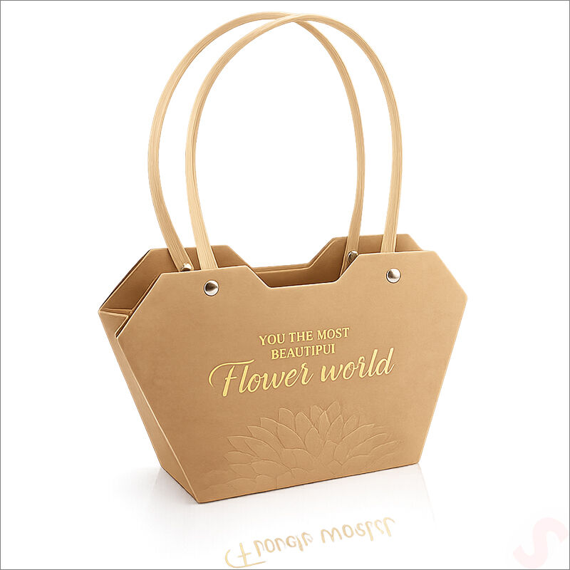 Baskılı Kalp Karton Hediye Çantası 23×15×9 cm - Kraft