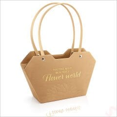 Baskılı Kalp Karton Hediye Çantası 23×15×9 cm - Kraft