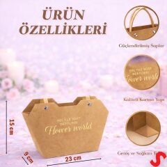 Baskılı Kalp Karton Hediye Çantası 23×15×9 cm - Kraft