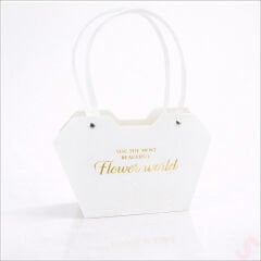 Baskılı Kalp Karton Hediye Çantası 23×15×9 cm - Beyaz