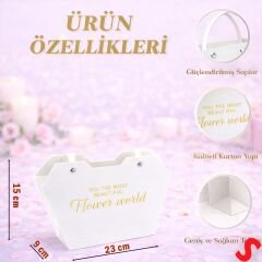 Baskılı Kalp Karton Hediye Çantası 23×15×9 cm - Beyaz