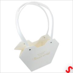 Baskılı Kalp Karton Hediye Çantası 23×15×9 cm - Beyaz