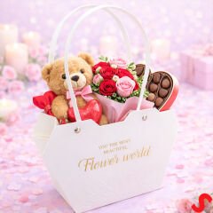 Baskılı Kalp Karton Hediye Çantası 23×15×9 cm - Beyaz