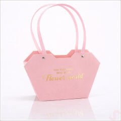 Baskılı Kalp Karton Hediye Çantası 23×15×9 cm - Pembe