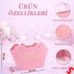 Baskılı Kalp Karton Hediye Çantası 23×15×9 cm - Pembe