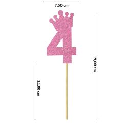 Eva Simli Rakam Pasta Süsü, 19cm x 7,5cm - 1 Adet Pembe