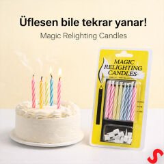 Altlıklı Sönmeyen Sihirli Mum - 6,5 cm x 10 Adet
