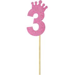 Eva Simli Rakam Pasta Süsü, 19cm x 7,5cm - 1 Adet Pembe 3