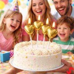 Çubuklu Metalik Altın Kalp Mum - 13 cm x 4 Adet