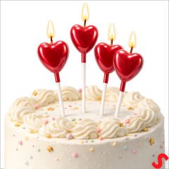 Çubuklu Metalik Kırmızı Kalp Mum - 13 cm x 4 Adet