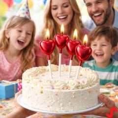 Çubuklu Metalik Kırmızı Kalp Mum - 13 cm x 4 Adet