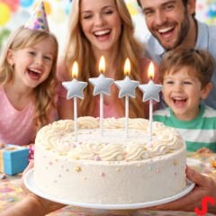 Çubuklu Metalik Gümüş Yıldız Mum - 14 cm x 4 Adet