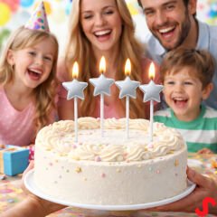 Çubuklu Metalik Gümüş Yıldız Mum - 14 cm x 4 Adet