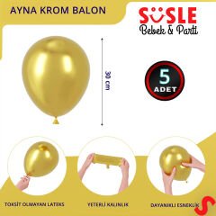 Mirror Ayna Krom Balon, 30cm x 5 Adet - Altın