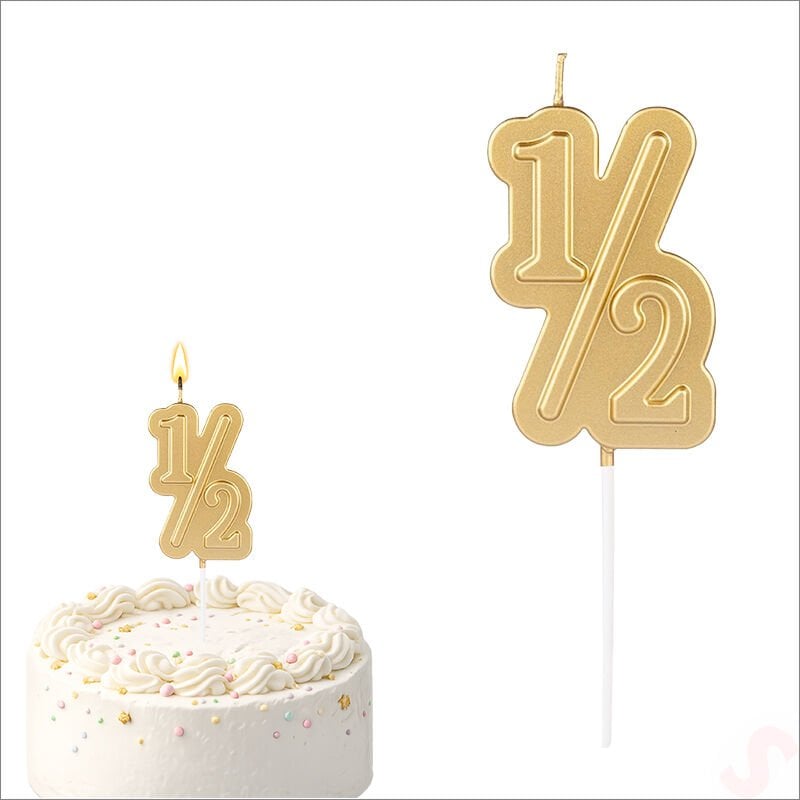 1/2 Yarım Yaş Doğum Günü Mumu, 12 cm - Altın