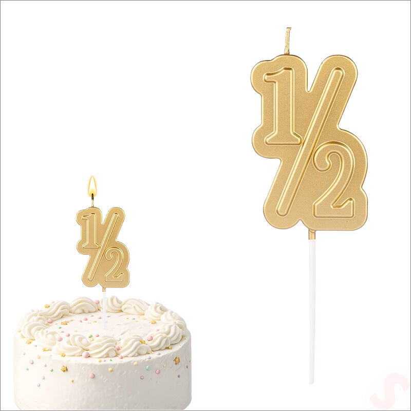 1/2 Yarım Yaş Doğum Günü Mumu, 12 cm - Altın