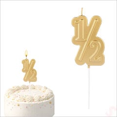 1/2 Yarım Yaş Doğum Günü Mumu, 12 cm - Altın