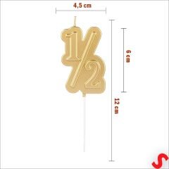 1/2 Yarım Yaş Doğum Günü Mumu, 12 cm - Altın