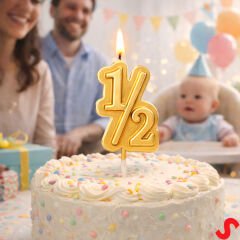 1/2 Yarım Yaş Doğum Günü Mumu, 12 cm - Altın