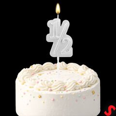 1/2 Yarım Yaş Doğum Günü Mumu, 12 cm - Gümüş