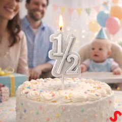 1/2 Yarım Yaş Doğum Günü Mumu, 12 cm - Gümüş