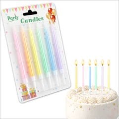 Makaron Renkli Sedef İnce Pasta Mumu 12 cm  - 6 Adet