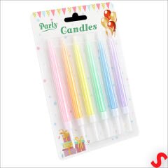 Makaron Renkli Sedef İnce Pasta Mumu 12 cm  - 6 Adet