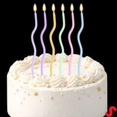 Makaron Renkli Spiral İnce Pasta Mumu 14 cm  - 6 Adet