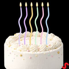 Makaron Renkli Spiral İnce Pasta Mumu 14 cm  - 6 Adet