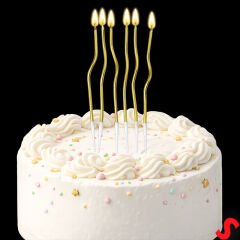 Altın Metalik Krom Renkli Spiral Pasta Mumu 14 cm - 6 Adet