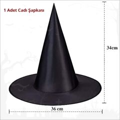 Halloween Cadı Burnu, Şapka, Tırnak, Çene ve Diş Seti