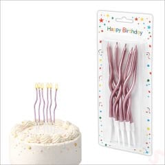 Pembe Metalik Krom Renkli Spiral Pasta Mumu 14 cm - 6 Adet