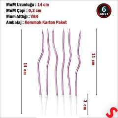 Pembe Metalik Krom Renkli Spiral Pasta Mumu 14 cm - 6 Adet