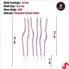 Pembe Metalik Krom Renkli Spiral Pasta Mumu 14 cm - 6 Adet