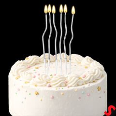 Gümüş Metalik Krom Renkli Spiral Pasta Mumu 14 cm - 6 Adet