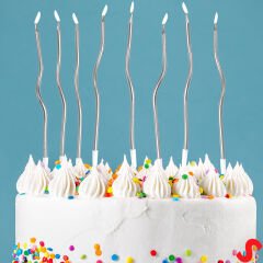 Gümüş Metalik Krom Renkli Spiral Pasta Mumu 14 cm - 6 Adet