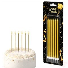 Metalik Altın İnce Uzun Pasta Mumu 19 cm - 6 Adet