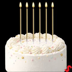 Metalik Altın İnce Uzun Pasta Mumu 19 cm - 6 Adet