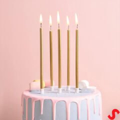 Metalik Altın İnce Uzun Pasta Mumu 19 cm - 6 Adet