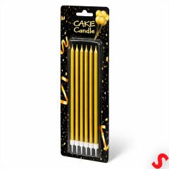 Metalik Altın İnce Uzun Pasta Mumu 19 cm - 6 Adet