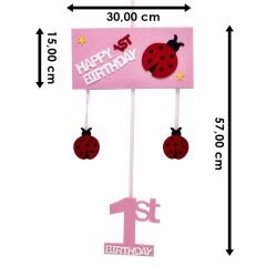 1 Yaş Uğur Böcekli Keçe Avize Süs - Pembe - 57,00 cm.