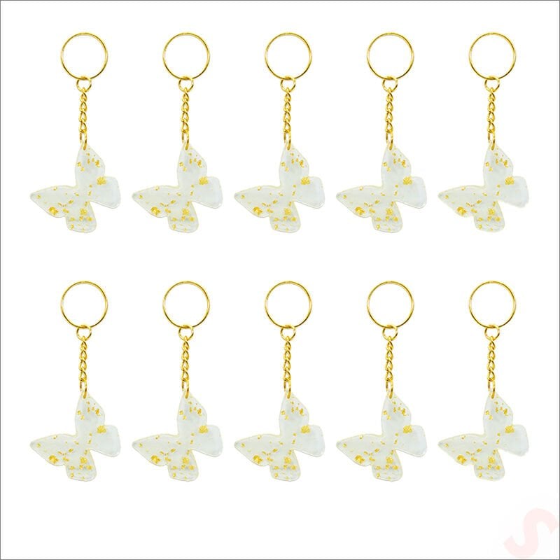 Epoksi Kelebek Anahtarlık, Altın - 10 Adet
