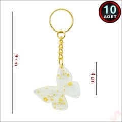 Epoksi Kelebek Anahtarlık, Altın - 10 Adet