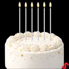 Metalik Gümüş İnce Uzun Pasta Mumu 19 cm - 6 Adet