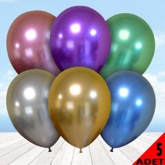 Metalik Parlak Krom Balon, 5 Adet - Çok Renkli