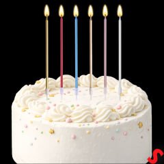 Metalik Çok Renkli İnce Uzun Pasta Mumu 19 cm - 6 Adet