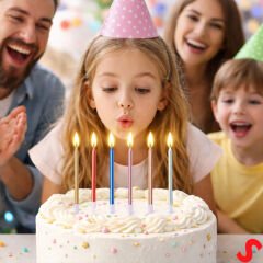 Metalik Çok Renkli İnce Uzun Pasta Mumu 19 cm - 6 Adet