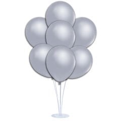 Balon Standlı, 7 Adet - Metalik Gümüş Balon