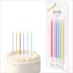 Makaron Çok Renkli İnce Uzun Pasta Mumu 19 cm - 6 Adet