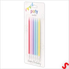 Makaron Çok Renkli İnce Uzun Pasta Mumu 19 cm - 6 Adet